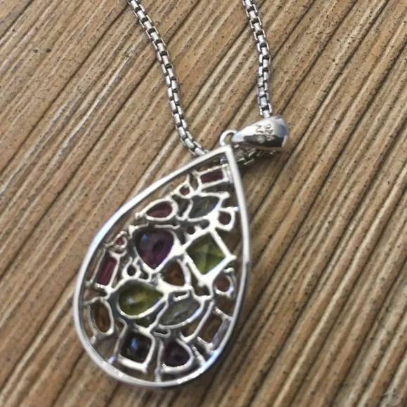 Zales Gorgeous!!!! Multi-Gemstone Teardrop-Shaped Pendant in Sterling Silver - Picture 6 of 10